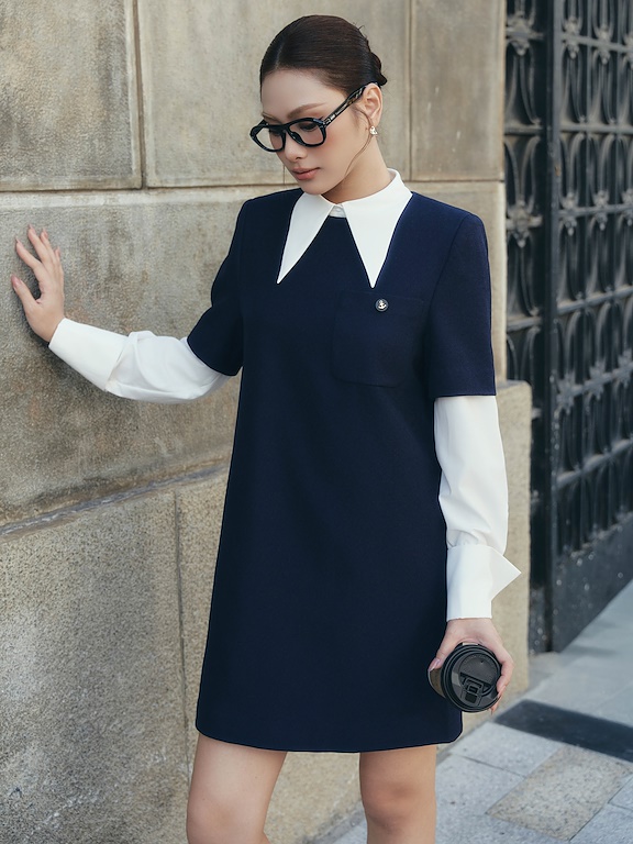 Váy liền suông tay cộc có túi ngực